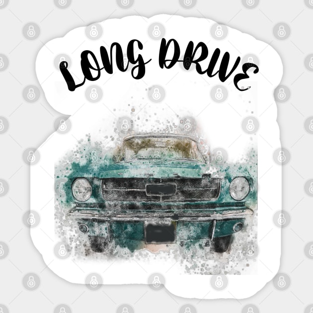 Long drive car watercolor design  totes, phone cases, mugs, masks, hoodies, notebooks, stickers pins Sticker by Blueberry Pie 